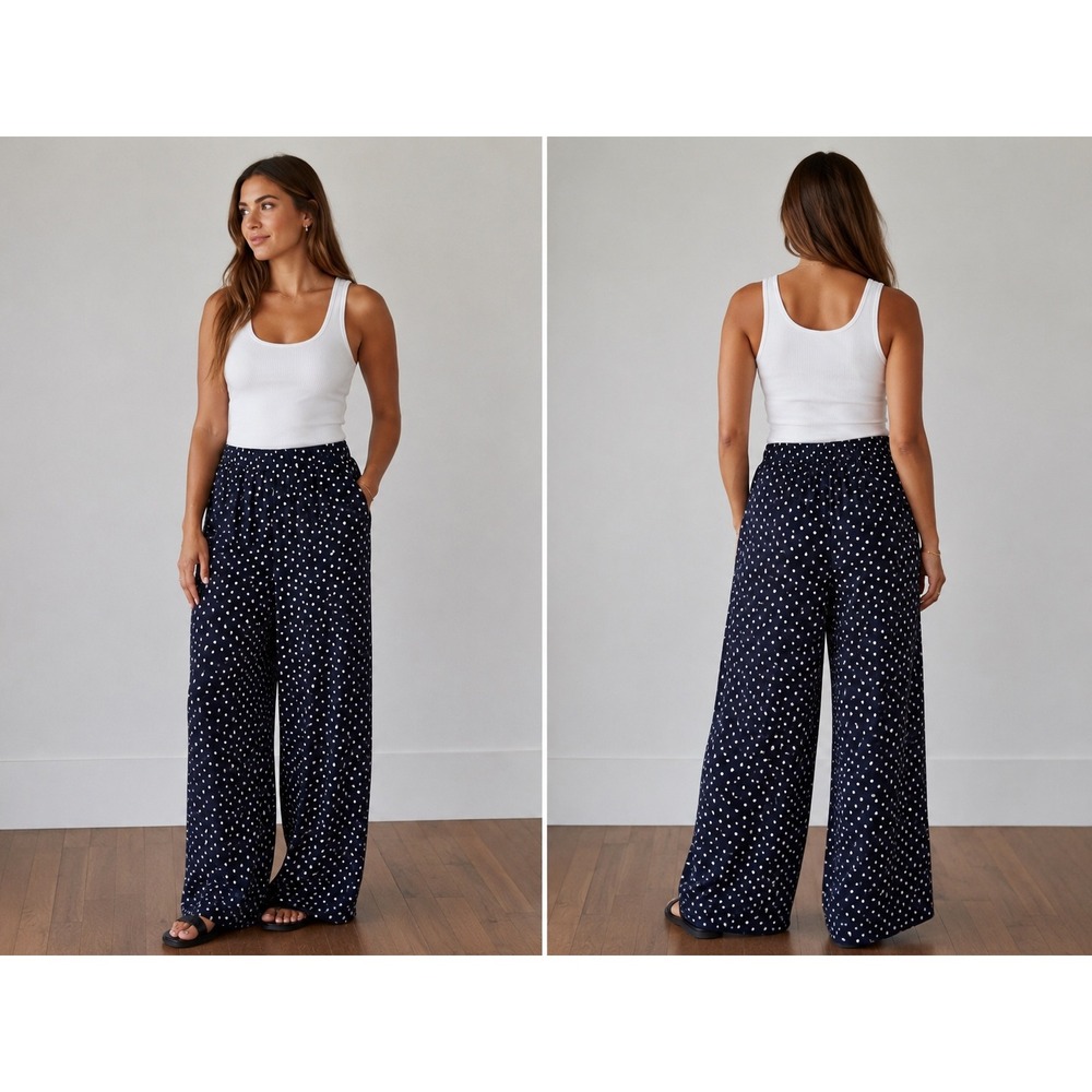 Express Wide Leg Super High Rise Polka Dot Pants